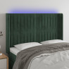 Zagłówek do łóżka z LED, ciemnozielony 147x16x118/128cm aksamit