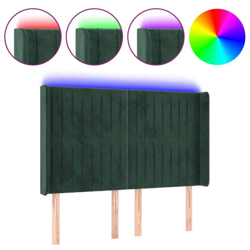 Zagłówek do łóżka z LED, ciemnozielony 147x16x118/128cm aksamit