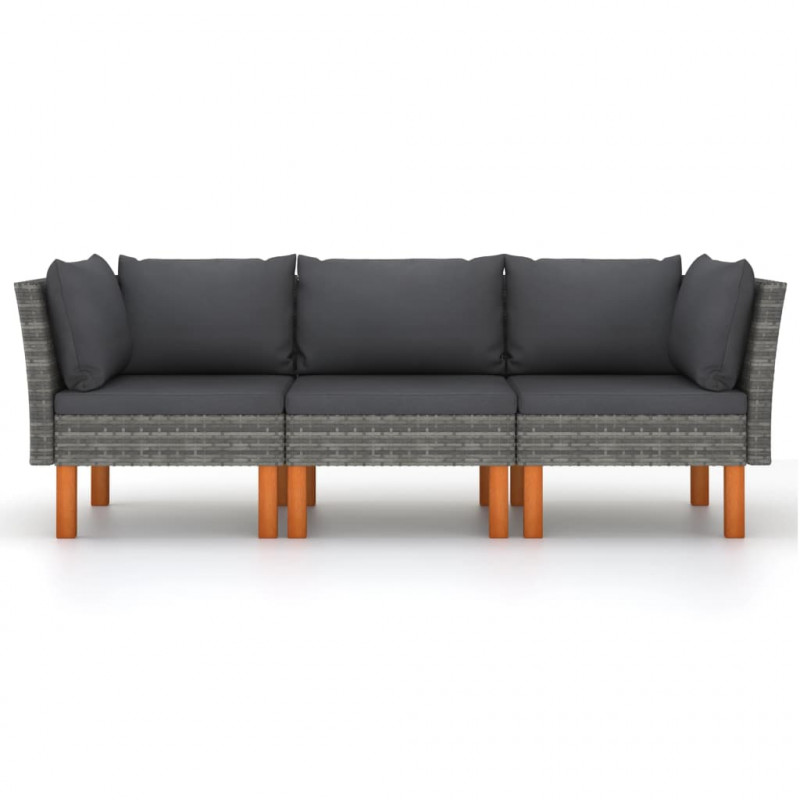 3-osobowa sofa ogrodowa z poduszkami, polirattan, szara