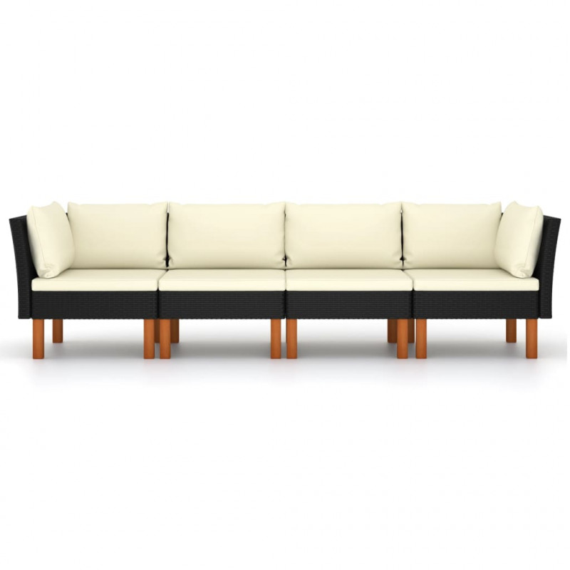 4-osobowa sofa ogrodowa z poduszkami, polirattan, czarna