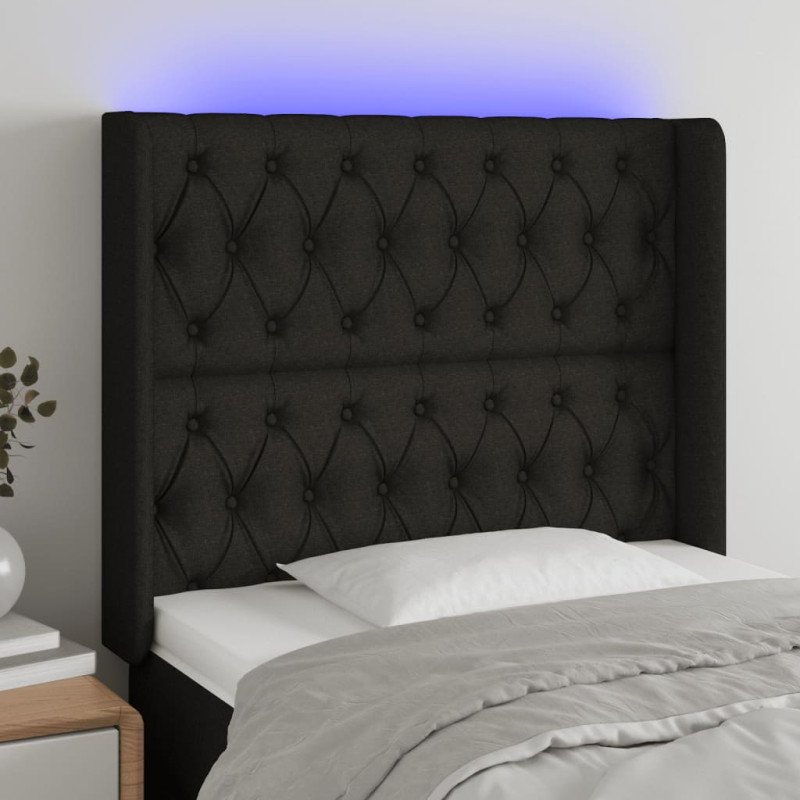 Zagłówek do łóżka z LED, czarny, 93x16x118/128 cm, tkanina