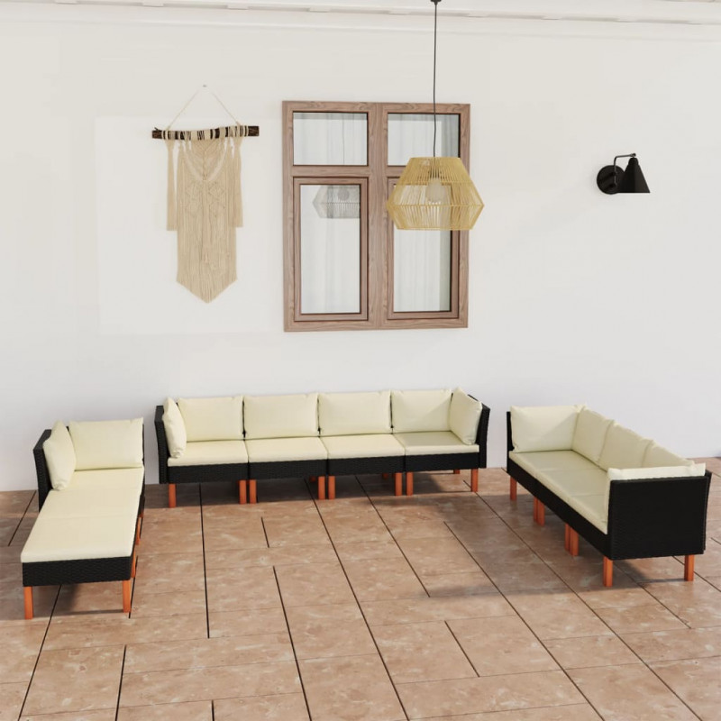 10-cz. zestaw mebli do ogrodu, poduszki, rattan PE, czarny