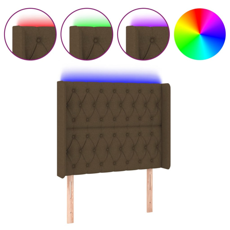 Zagłówek do łóżka z LED ciemnobrązowy 103x16x118/128 cm tkanina