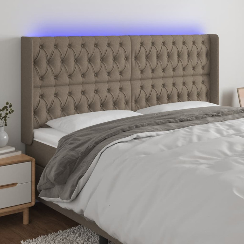 Zagłówek do łóżka z LED, taupe, 203x16x118/128 cm, tkanina