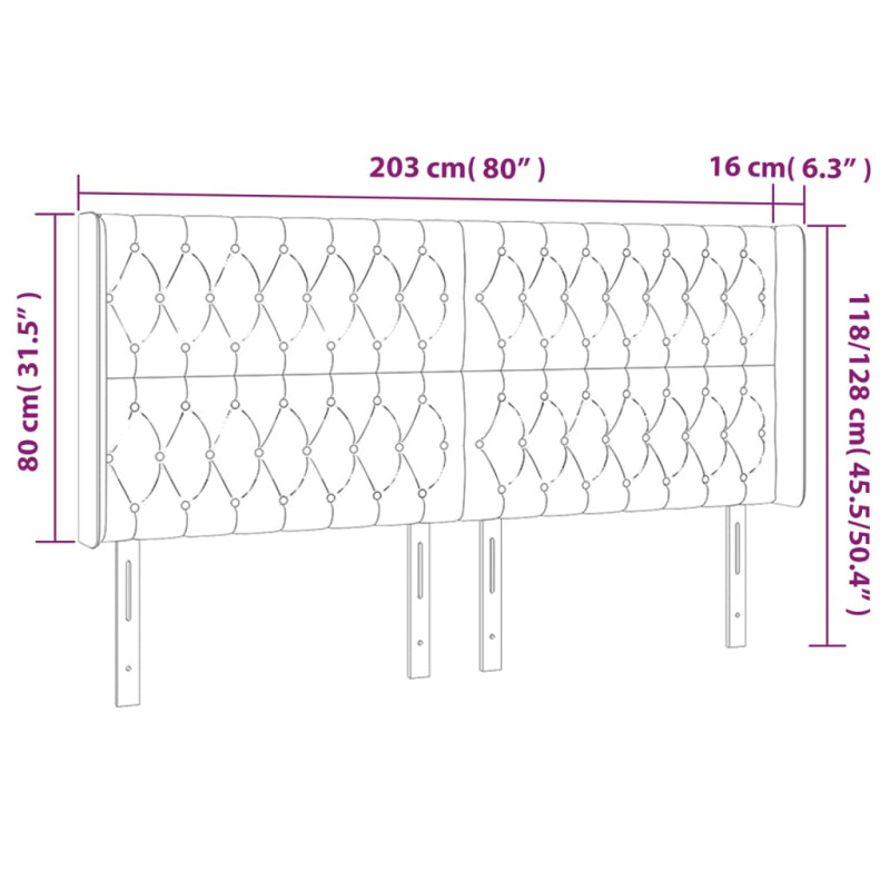 Zagłówek do łóżka z LED, taupe, 203x16x118/128 cm, tkanina