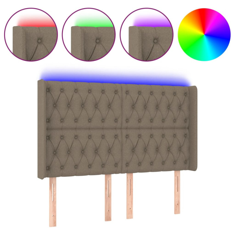 Zagłówek do łóżka z LED, taupe, 163x16x118/128 cm, tkanina