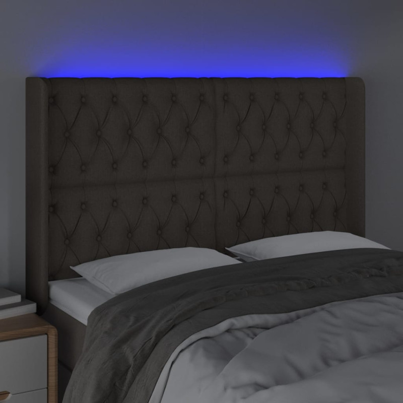 Zagłówek do łóżka z LED, taupe, 163x16x118/128 cm, tkanina