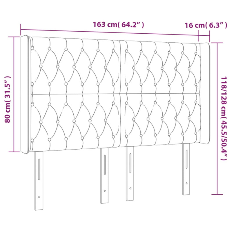 Zagłówek do łóżka z LED, jasnoszary, 163x16x118/128 cm, aksamit