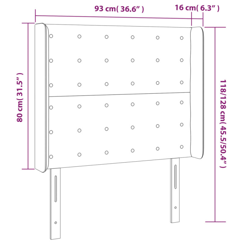 Zagłówek do łóżka z LED ciemnobrązowy, 93x16x118/128 cm tkanina