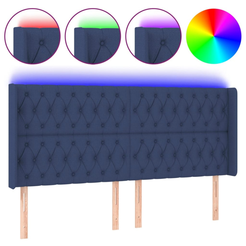 Zagłówek do łóżka z LED, niebieski, 203x16x118/128 cm, tkanina