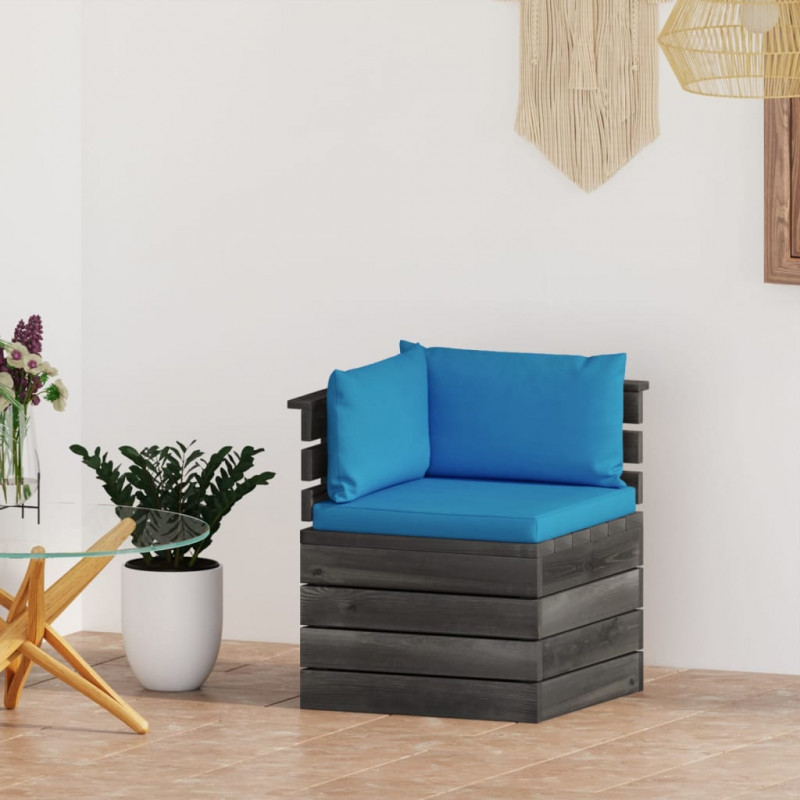 Ogrodowa sofa narożna z palet, z poduszkami, drewno sosnowe