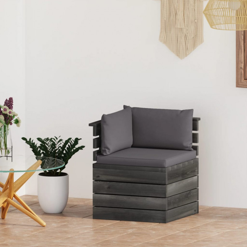 Ogrodowa sofa narożna z palet, z poduszkami, drewno sosnowe