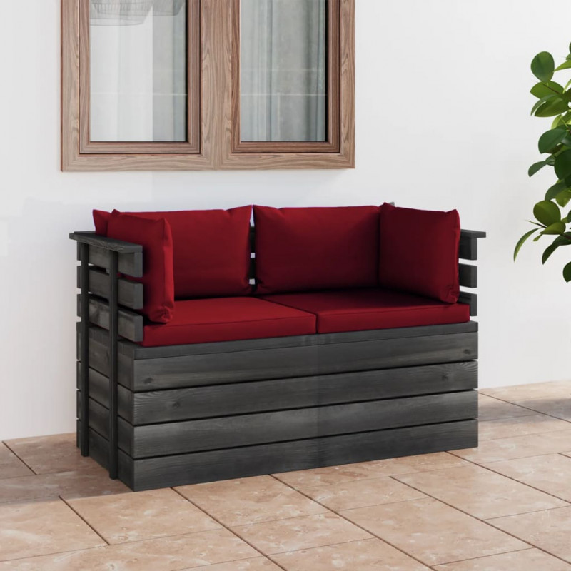 Ogrodowa sofa 2-osobowa z palet, z poduszkami, drewno sosnowe