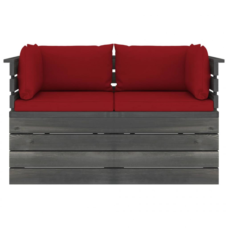 Ogrodowa sofa 2-osobowa z palet, z poduszkami, drewno sosnowe