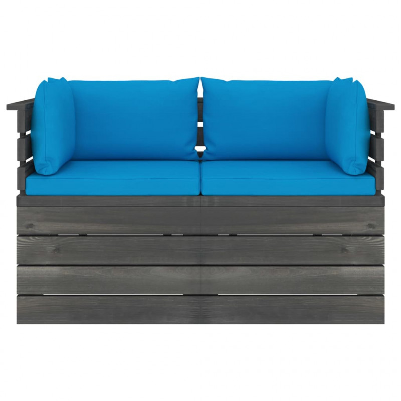 Ogrodowa sofa 2-osobowa z palet, z poduszkami, drewno sosnowe