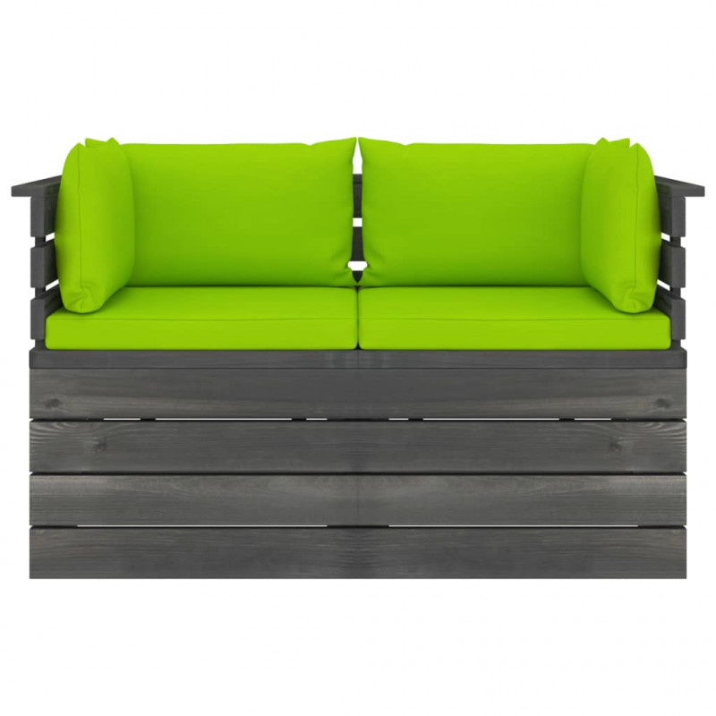 Ogrodowa sofa 2-osobowa z palet, z poduszkami, drewno sosnowe