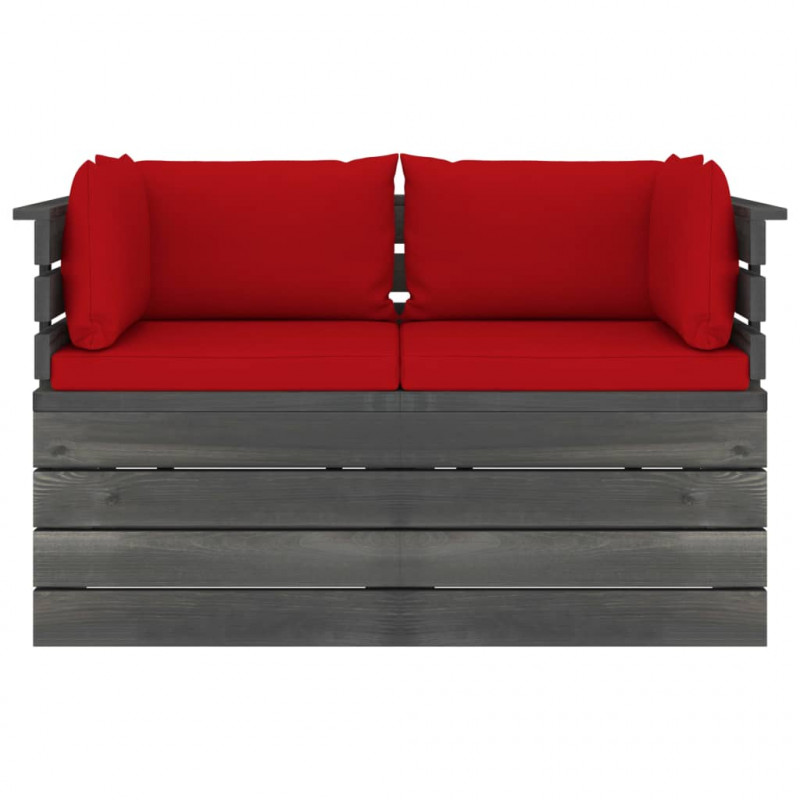 Ogrodowa sofa 2-osobowa z palet, z poduszkami, drewno sosnowe