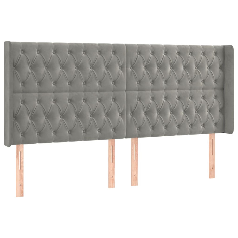 Zagłówek do łóżka z LED, jasnoszary, 203x16x118/128 cm, aksamit