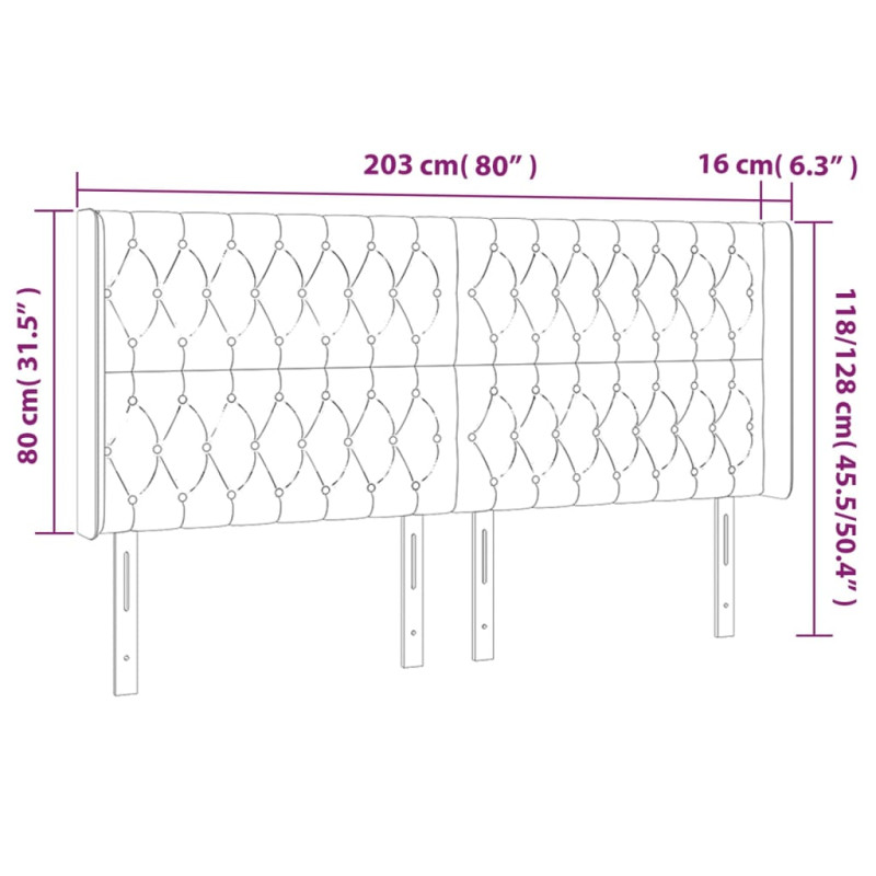 Zagłówek do łóżka z LED, jasnoszary, 203x16x118/128 cm, aksamit