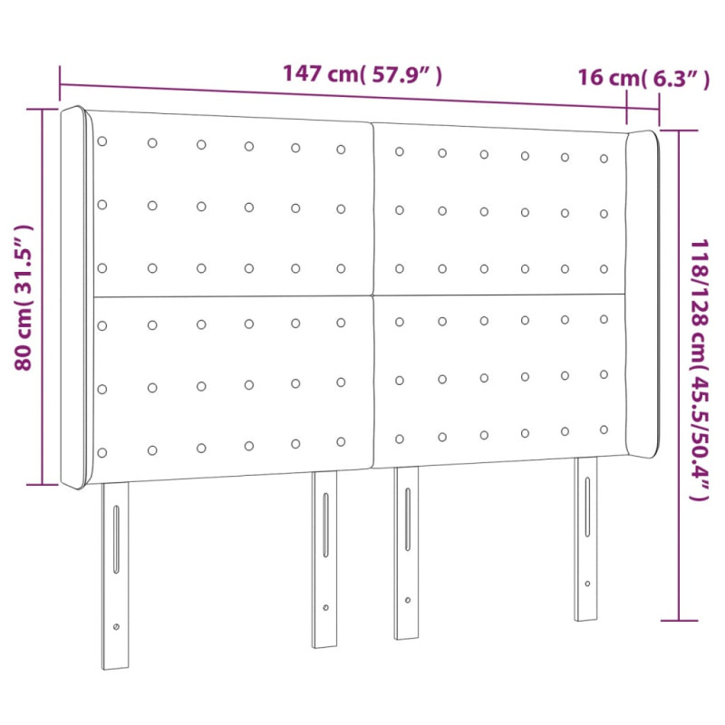 Zagłówek do łóżka z LED, taupe, 147x16x118/128 cm, tkanina