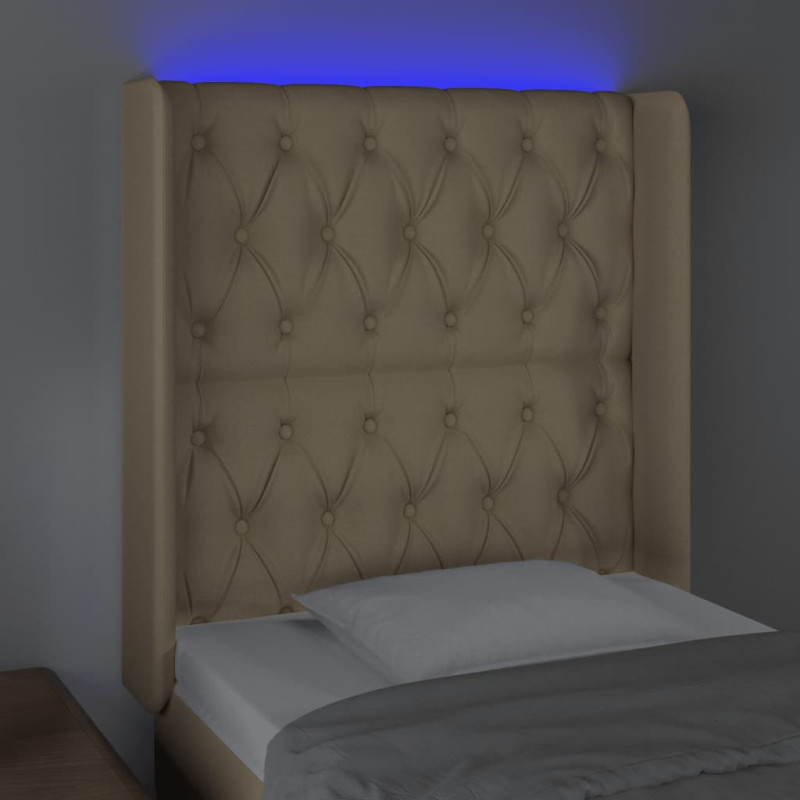 Zagłówek do łóżka z LED, kremowy, 83x16x118/128 cm, tkanina