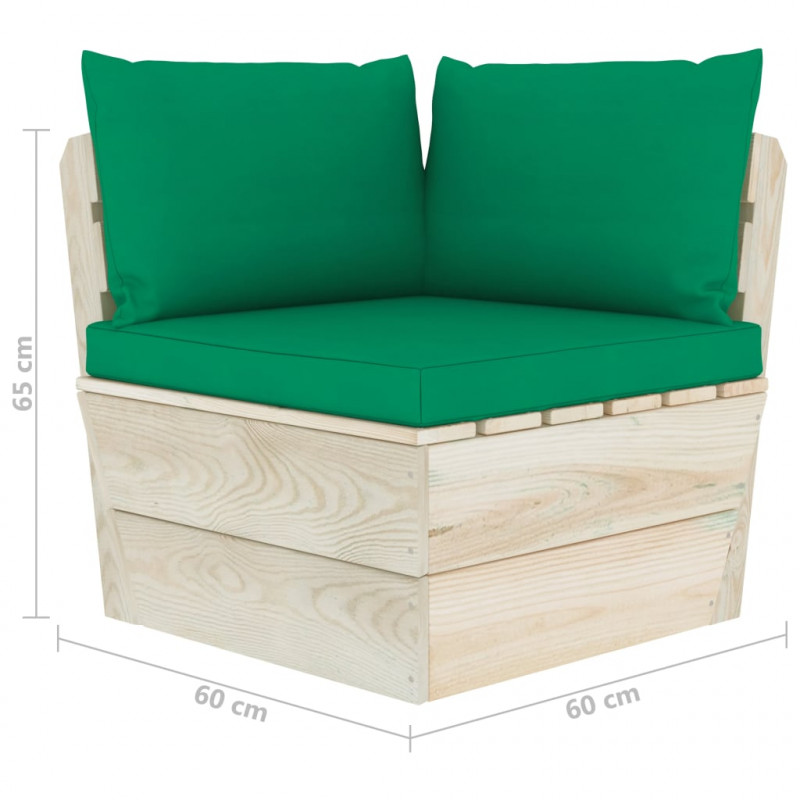 Ogrodowa sofa narożna z palet z poduszkami, impregnowany świerk