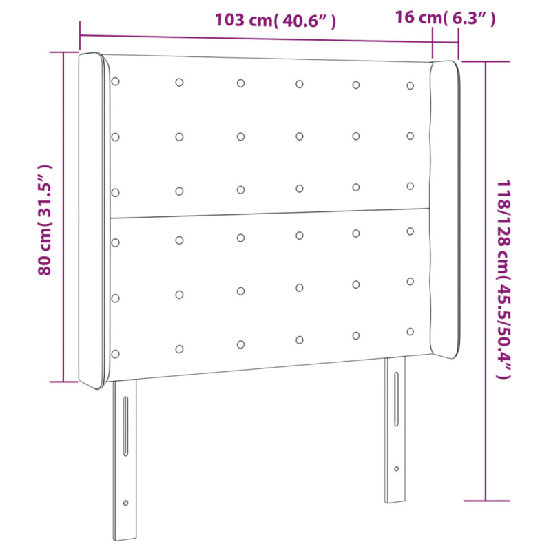 Zagłówek do łóżka z LED, ciemnoszary, 103x16x118/128cm, tkanina