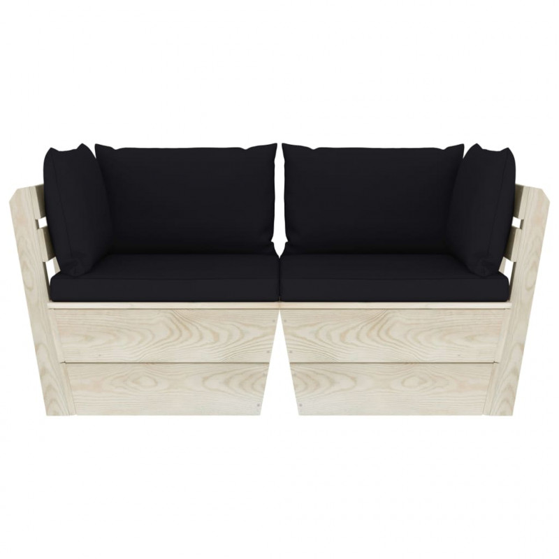 Ogrodowa sofa 2-osobowa z palet, z poduszkami, drewno świerkowe