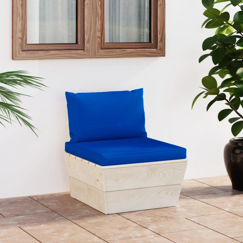 Ogrodowa sofa środkowa z palet, poduszki, impregnowany świerk
