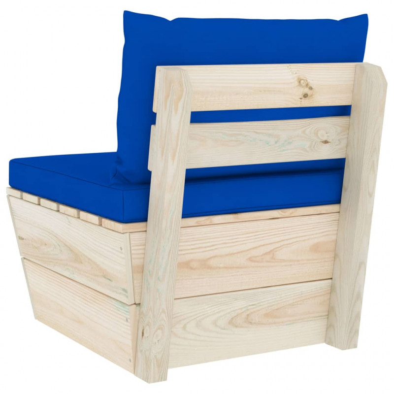 Ogrodowa sofa środkowa z palet, poduszki, impregnowany świerk