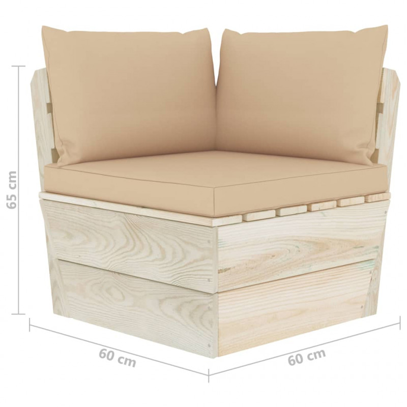 Ogrodowa sofa narożna z palet z poduszkami, impregnowany świerk