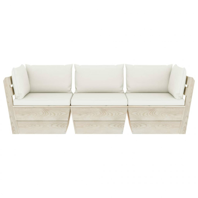 Ogrodowa sofa 3-osobowa z palet, z poduszkami, drewno świerkowe