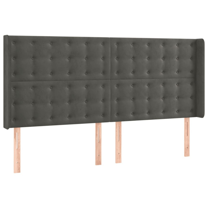 Zagłówek do łóżka z LED, ciemnoszary, 183x16x118/128cm, aksamit