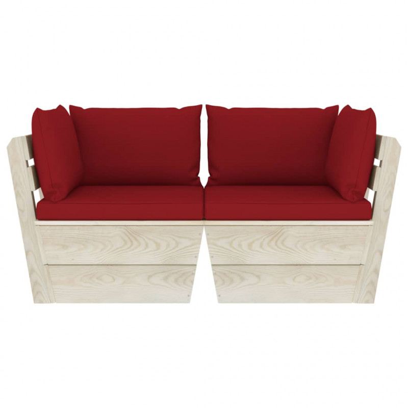 Ogrodowa sofa 2-osobowa z palet, z poduszkami, drewno świerkowe