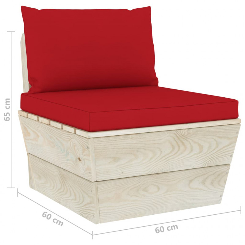 Ogrodowa sofa środkowa z palet, poduszki, impregnowany świerk