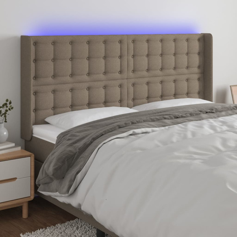 Zagłówek do łóżka z LED, taupe, 203x16x118/128 cm, tkanina