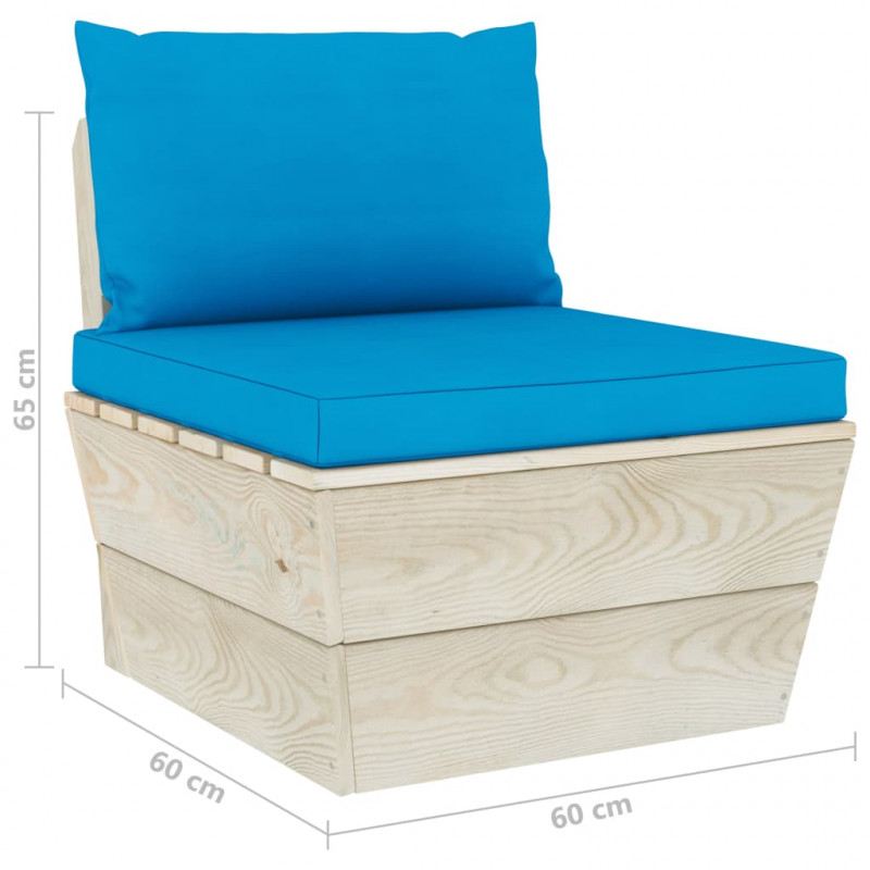Ogrodowa sofa środkowa z palet, poduszki, impregnowany świerk