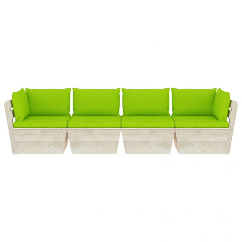 Ogrodowa sofa 4-osobowa z palet, z poduszkami, drewno świerkowe