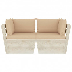 Ogrodowa sofa 2-osobowa z palet, z poduszkami, drewno świerkowe