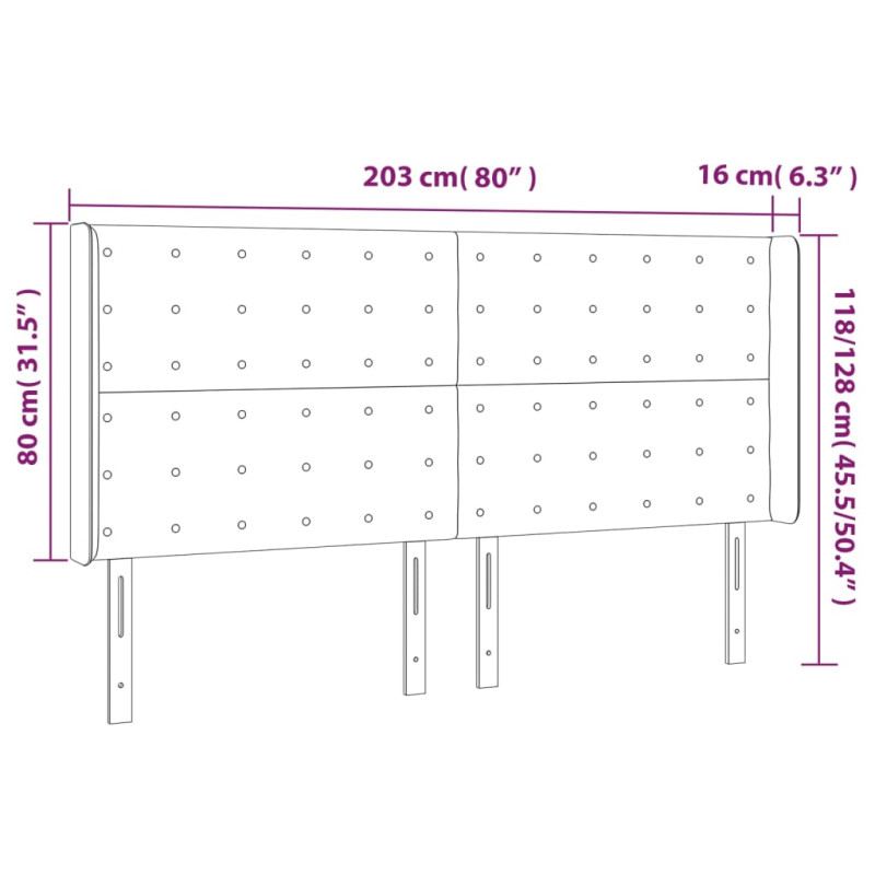 Zagłówek do łóżka z LED, taupe, 203x16x118/128 cm, tkanina