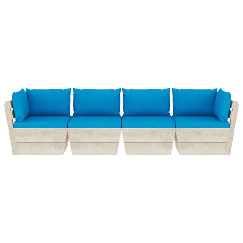 Ogrodowa sofa 4-osobowa z palet, z poduszkami, drewno świerkowe