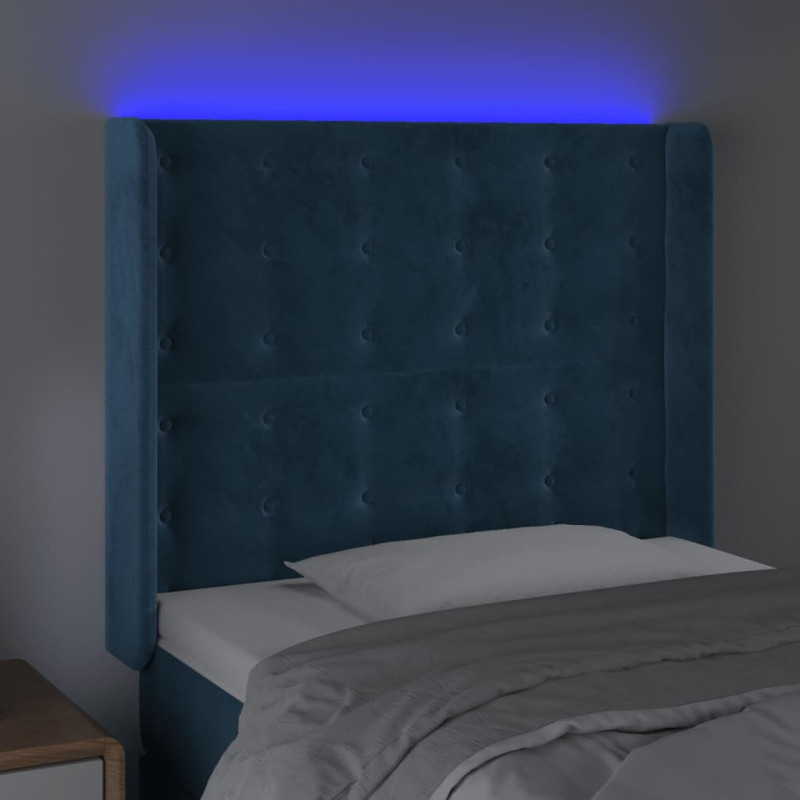 Zagłówek do łóżka z LED ciemnoniebieski 93x16x118/128cm aksamit