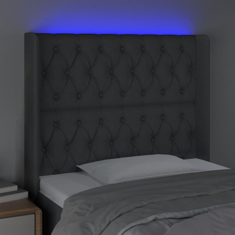 Zagłówek do łóżka z LED, ciemnoszary, 103x16x118/128cm, tkanina