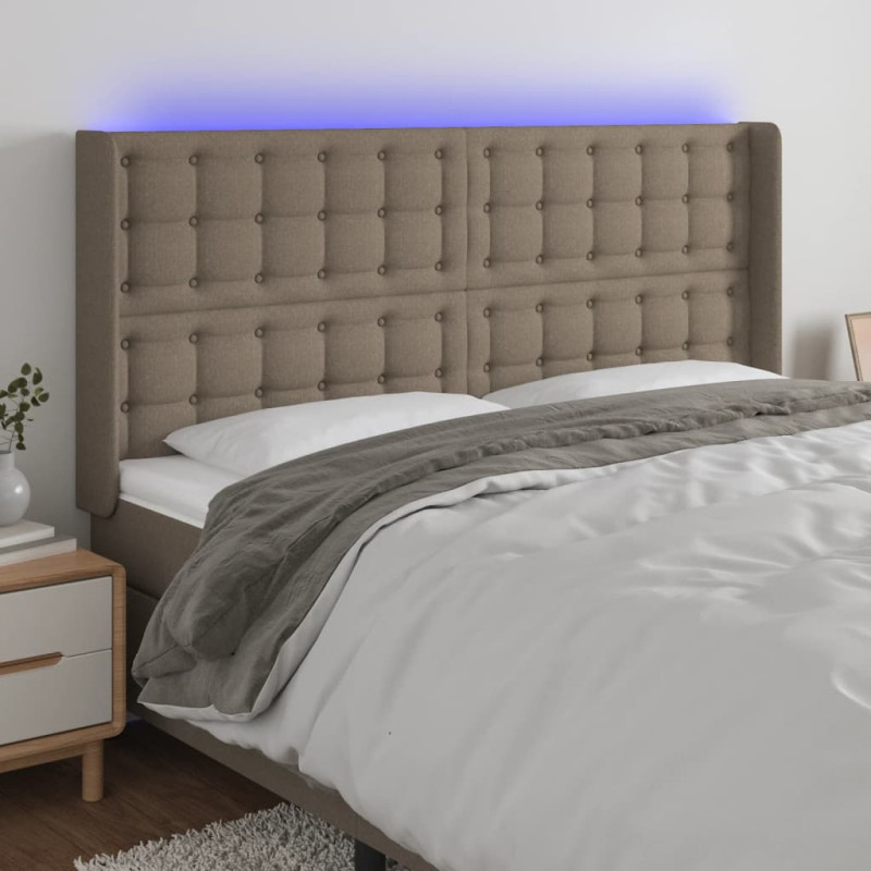 Zagłówek do łóżka z LED, taupe, 163x16x118/128 cm, tkanina