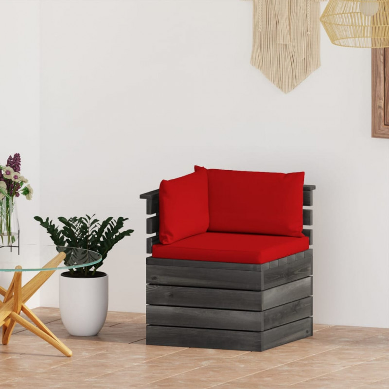 Ogrodowa sofa narożna z palet, z poduszkami, drewno sosnowe