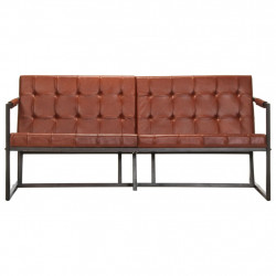 Sofa 3-osobowa, brązowa, naturalna skóra kozia