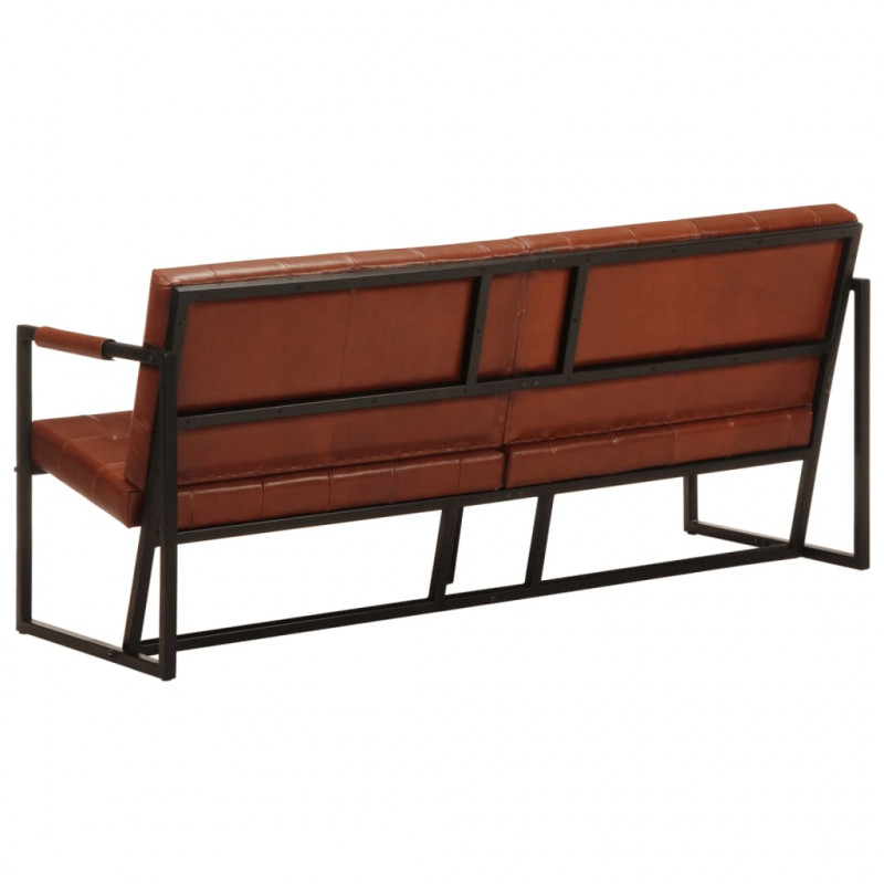 Sofa 3-osobowa, brązowa, naturalna skóra kozia