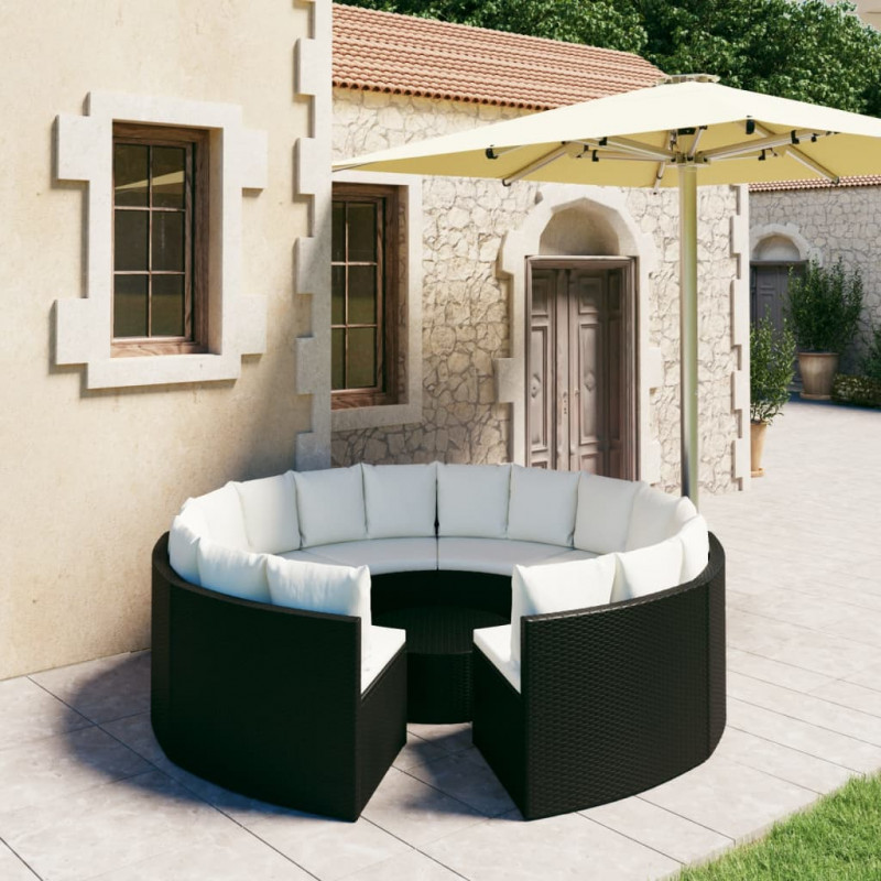 9-częściowa sofa ogrodowa z poduszkami, rattan PE, czarna