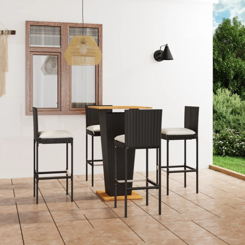 5-cz. zestaw barowy do ogrodu, z poduszkami, rattan PE, czarny
