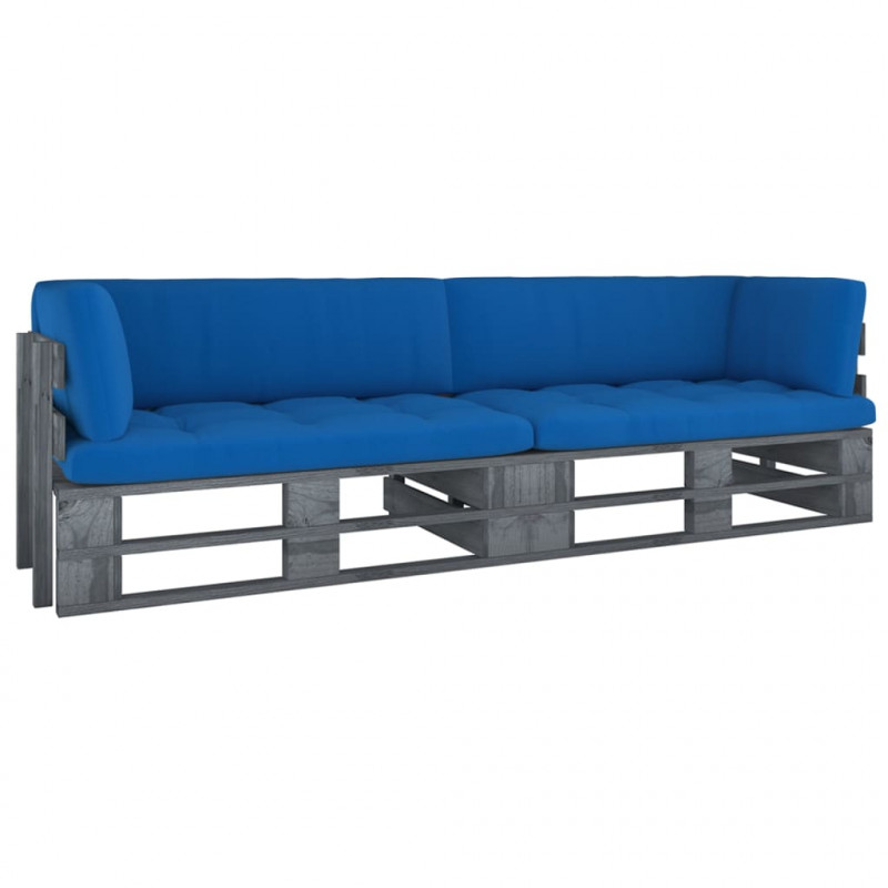 Sofa 2-osobowa z palet, z poduszkami, szara, drewno sosnowe